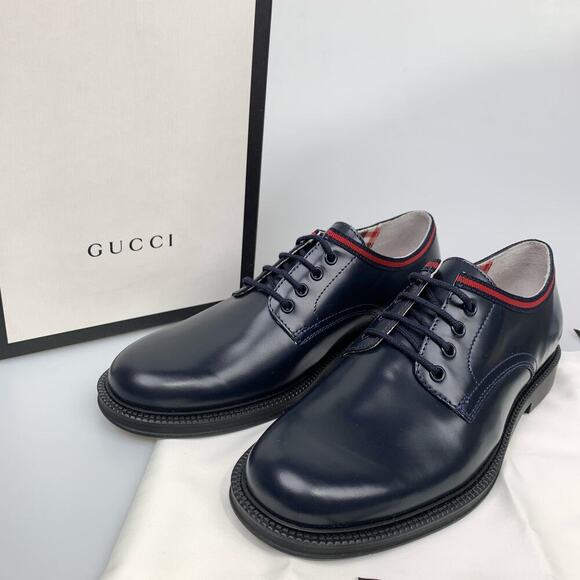 NIB Gucci kids leather shoes with web Midnight Blue Size 33